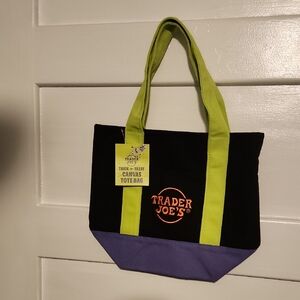 Trader Joe's Black and Purple Canvas Tote Bag